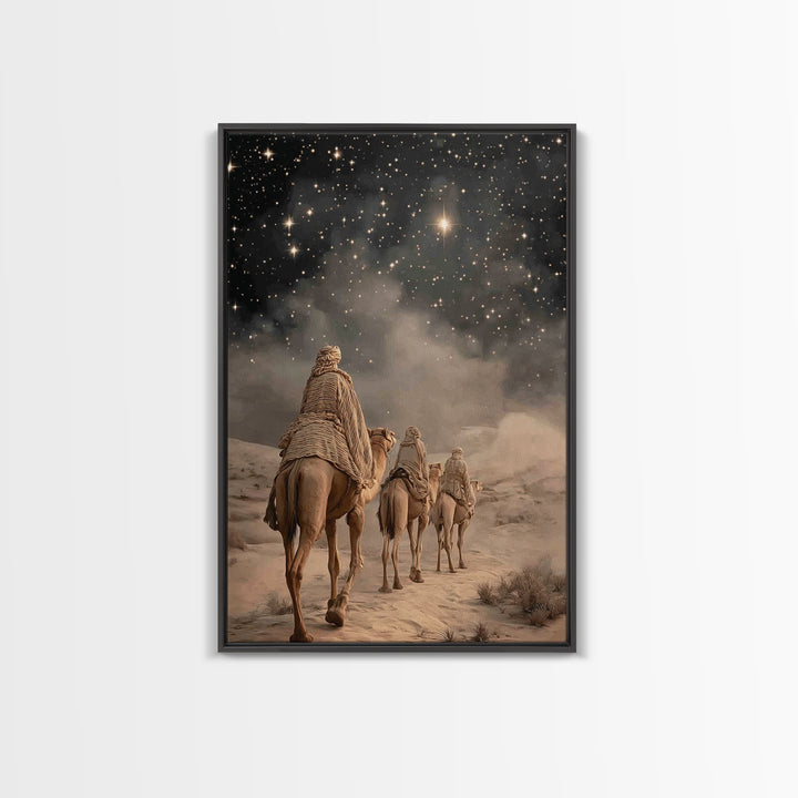 Night Star Path – Framed Canvas Print – Christian Christmas Art – Christian Wall Art – Christian Art Canvas – Jesus Painting – Christmas Ar