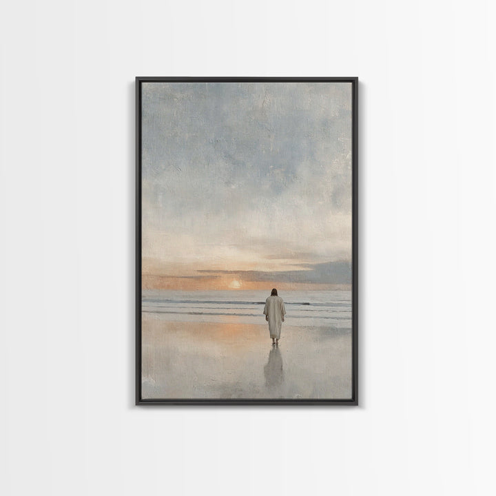 Shore Of Peace – Framed Canvas Print – Jesus Painting – Christian Wall Art – Christian Art Canvas – Modern Christian Art – Christian Decor