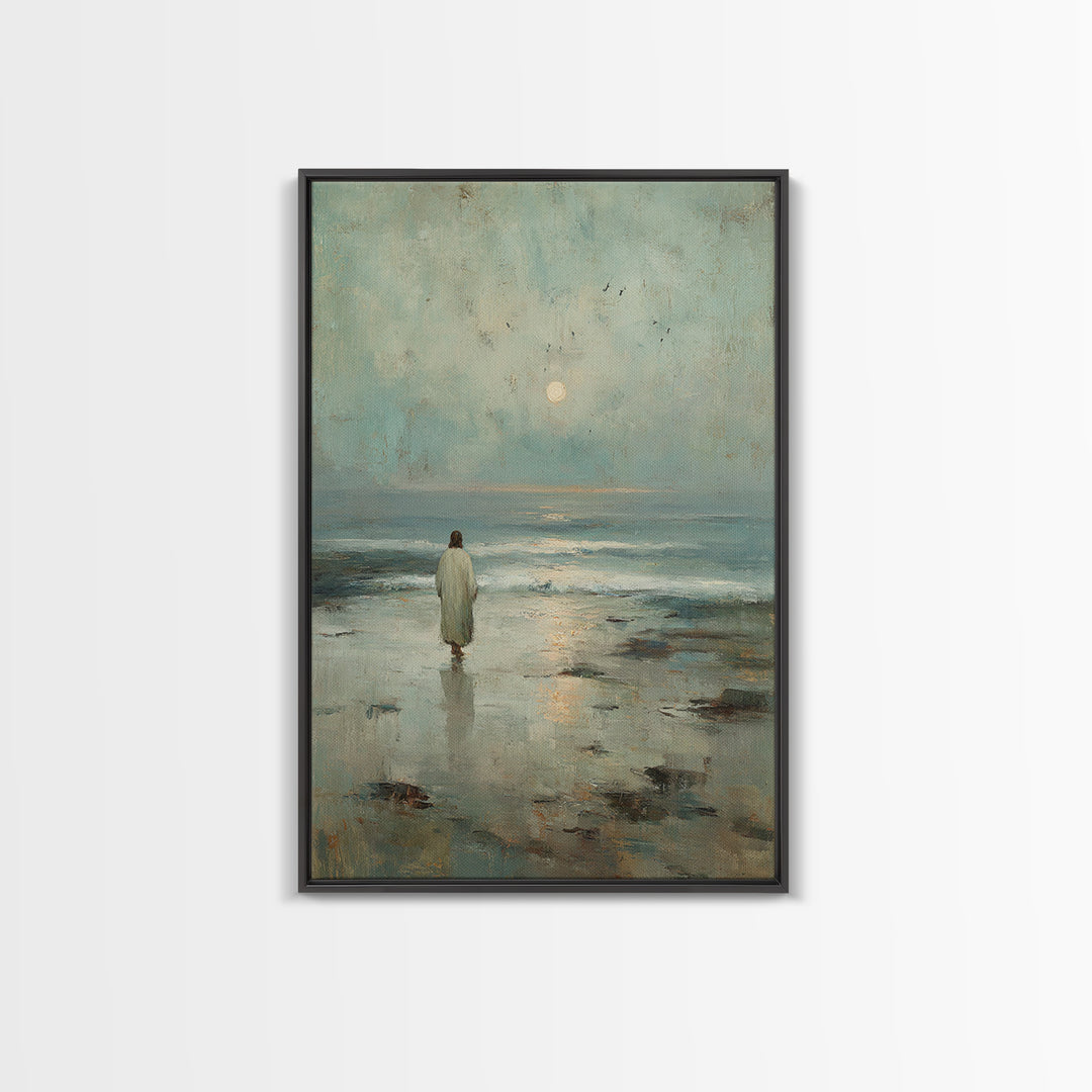 Dawn Walk – Framed Canvas Print – Christian Wall Art – Jesus Painting – Christian Art Canvas – Modern Christian Art – Subtle Christian Art