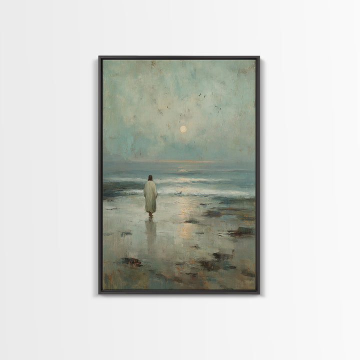 Dawn Walk – Framed Canvas Print – Christian Wall Art – Jesus Painting – Christian Art Canvas – Modern Christian Art – Subtle Christian Art