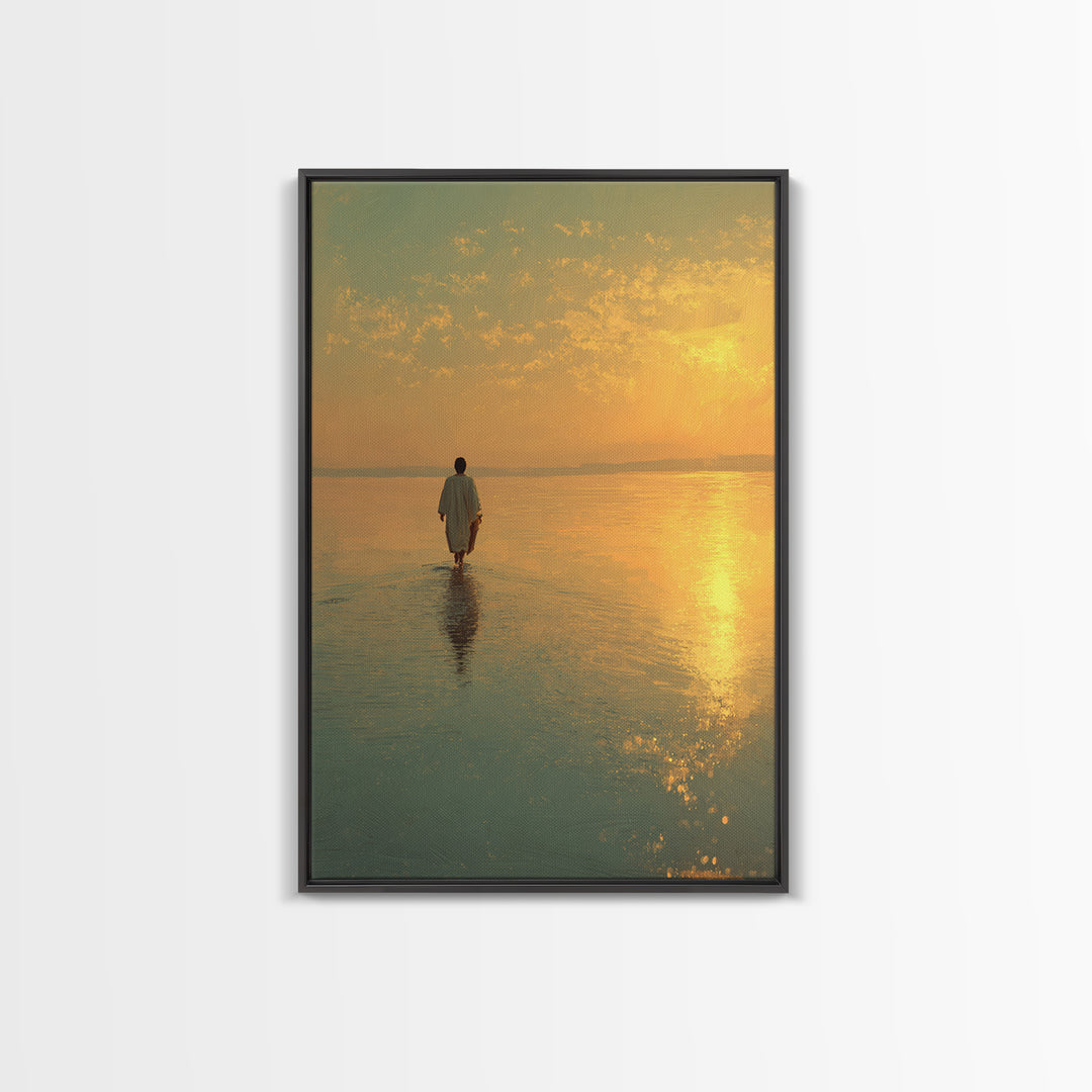 Sunlit Path – Framed Canvas Print – Jesus Painting – Christian Wall Art – Christian Art Canvas – Modern Christian Painting – Christian Art