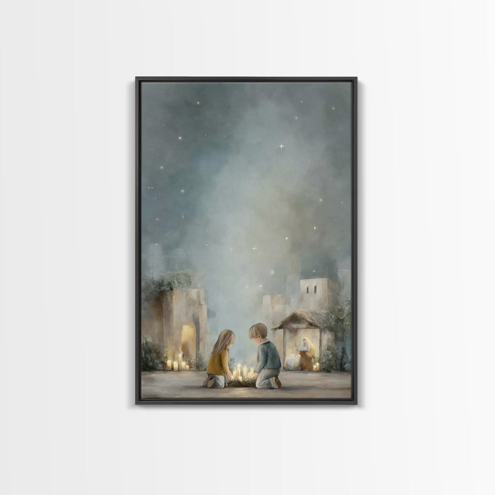 Starry Nativity – Framed Canvas Print – Christian Christmas Art – Christmas Art – Christian Art Canvas – Framed Christmas Art – Christian W