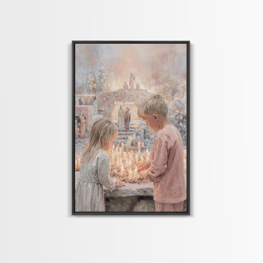Starry Vigil – Framed Canvas Print – Christian Wall Art – Christian Christmas Art – Jesus Christmas Art – Christian Art Canvas – Christmas