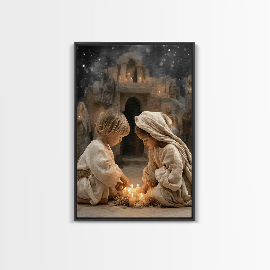 Holy Night Prayer – Framed Canvas Print – Christian Art Canvas – Christian Christmas Decor – Jesus Christmas Art – Christmas Art Prints – C