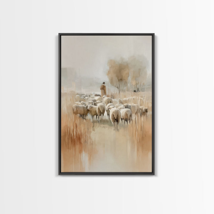 Golden Pasture Calm – Framed Canvas Print – Christian Art Canvas – Christian Wall Art – Christian Painting – Large Christian Art – Subtle C