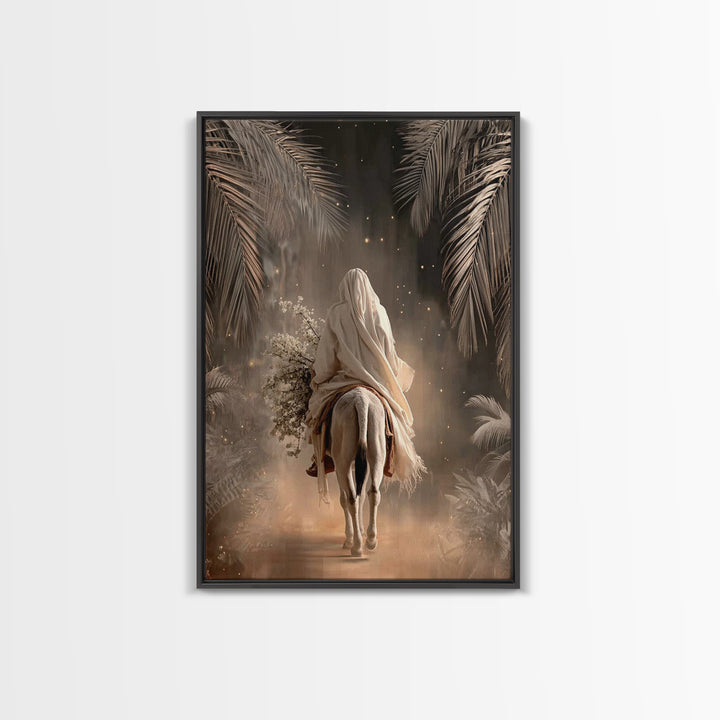 Night Palm Reverence – Framed Canvas Print – Christian Wall Art – Large Jesus Painting – Christian Art Print – Christmas Art Work – Christi