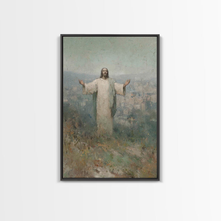 Hillside Blessing – Framed Canvas Print – Christian Art Painting – Jesus Wall Art – Modern Christian Art – Christmas Art Prints – Christian