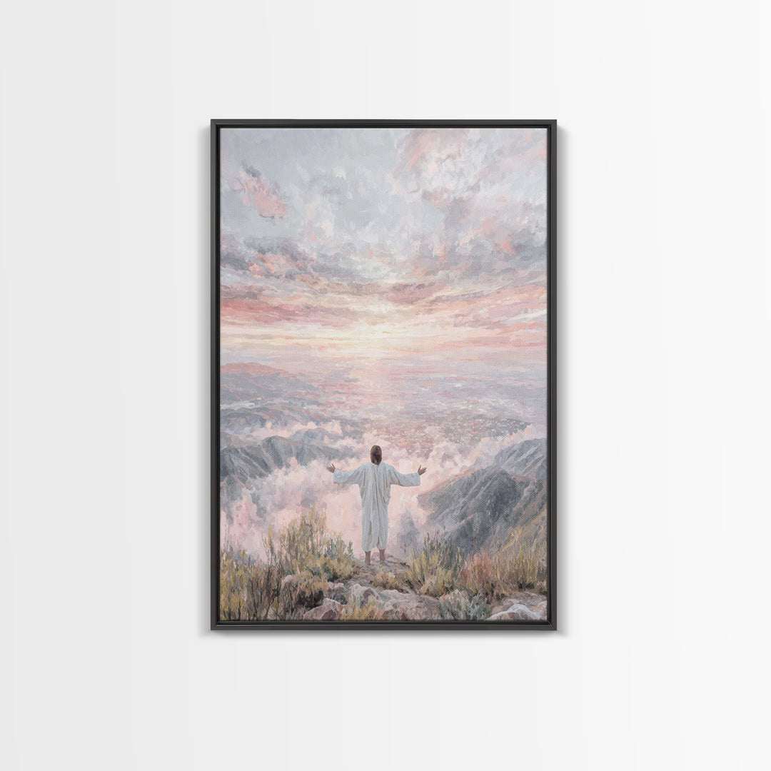 Dawn Summit Prayer – Framed Canvas Print – Christian Art Canvas – Jesus Painting – Christian Christmas Art – Christian Wall Art – Christmas