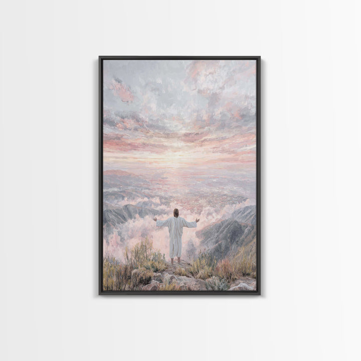 Dawn Summit Prayer – Framed Canvas Print – Christian Art Canvas – Jesus Painting – Christian Christmas Art – Christian Wall Art – Christmas