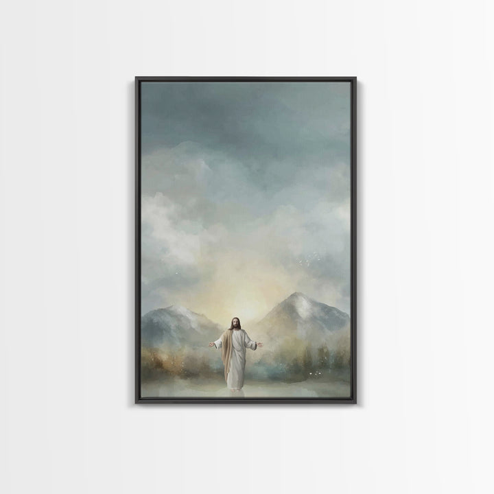 Mountain Light Mercy – Framed Canvas Print – Jesus Painting – Christian Wall Art – Christian Art Print – Christmas Art – Christian Decorati