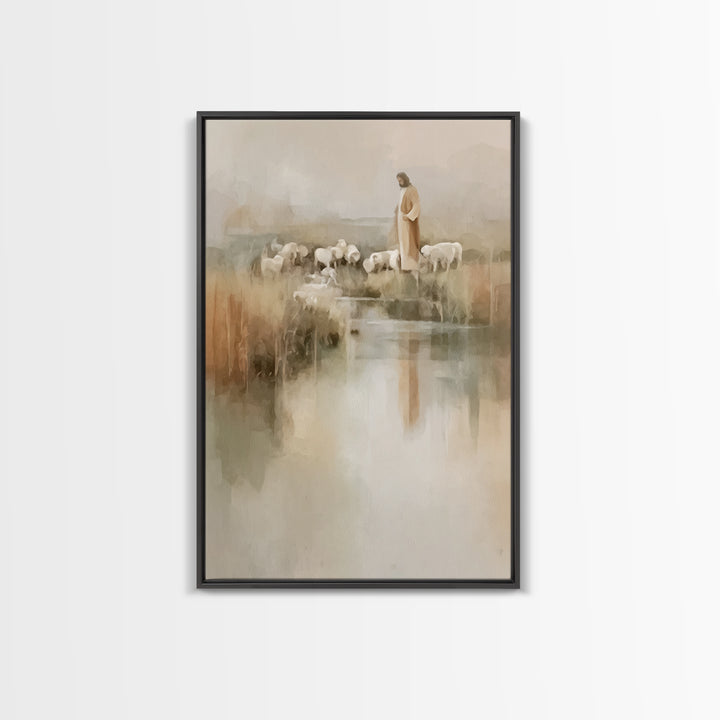 Quiet Shepherd Peace, Framed Canvas Print, Christian Wall Art, Jesus Painting, Christian Art Canvas, Subtle Christian Art, Christian Gift