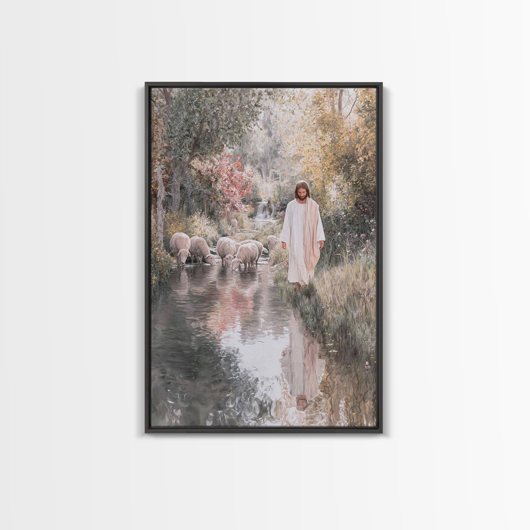 Pastoral Stream Light | Framed Canvas Print | Jesus Wall Art | Christian Art Painting | Subtle Christian Paintings | Christian Decor | Chri
