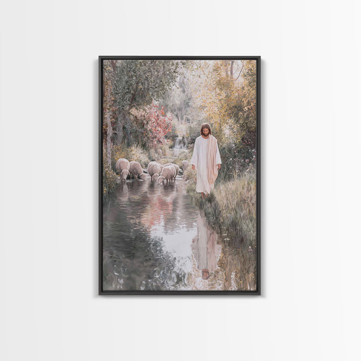 Pastoral Stream Light | Framed Canvas Print | Jesus Wall Art | Christian Art Painting | Subtle Christian Paintings | Christian Decor | Chri