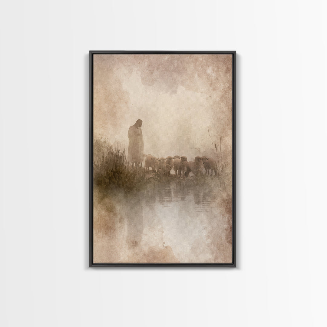Storm Shepherd Vigil, Framed Canvas Print, Jesus Painting Canvas, Christian Wall Art, Moody Christian Art, Christian Art Print, Christian D