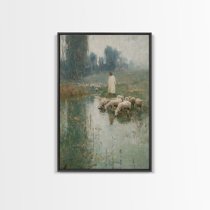 Gentle Meadow Guide – Framed Canvas Print – Subtle Christian Art – Jesus Wall Art – Christian Art Canvas – Christian Gift – Christian Art P