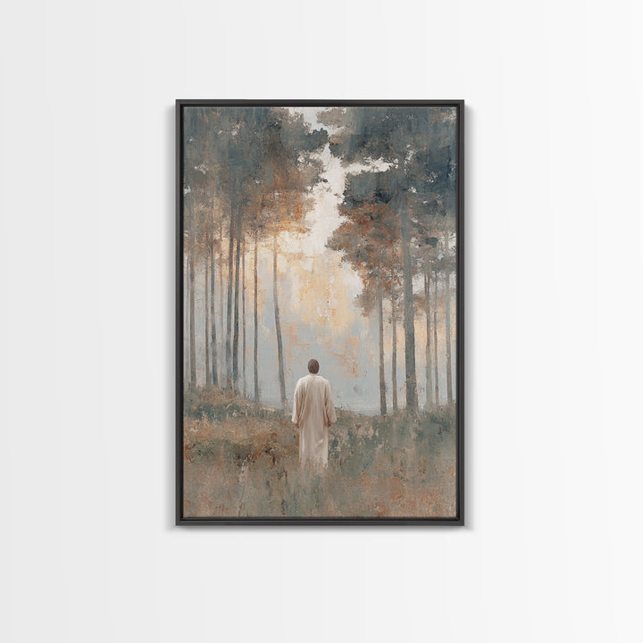 Dawn Path Reverence | Framed Canvas Print | Christian Art Canvas | Christian Wall Art | Jesus Painting | Modern Christian Art