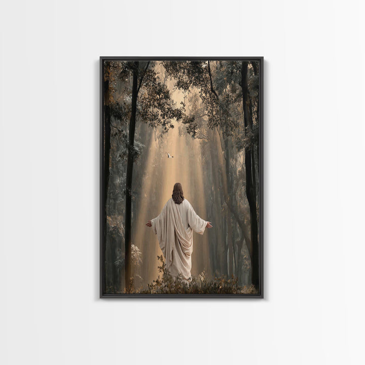 Radiant Forest Grace – Framed Canvas Print – Christian Art Canvas – Christian Wall Art – Jesus Painting – Large Christian Painting