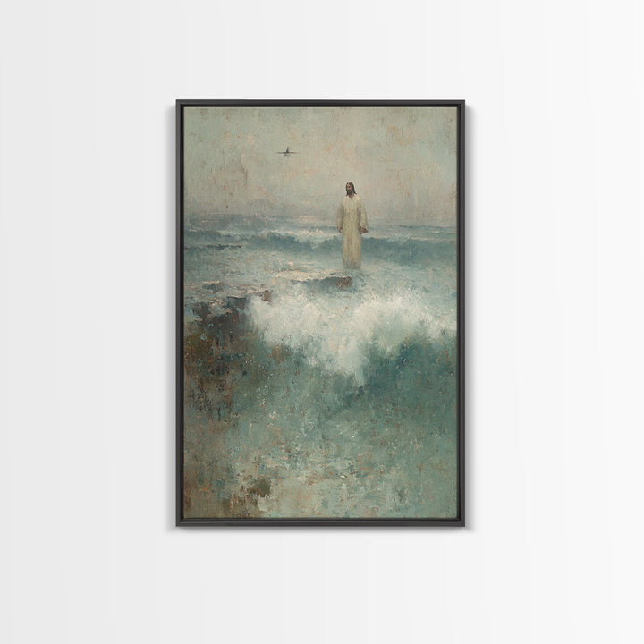 Sea of His Calm, Framed Canvas Print, Jesus Painting, Christian Wall Art, Christian Art Canvas, Vintage Christian Art