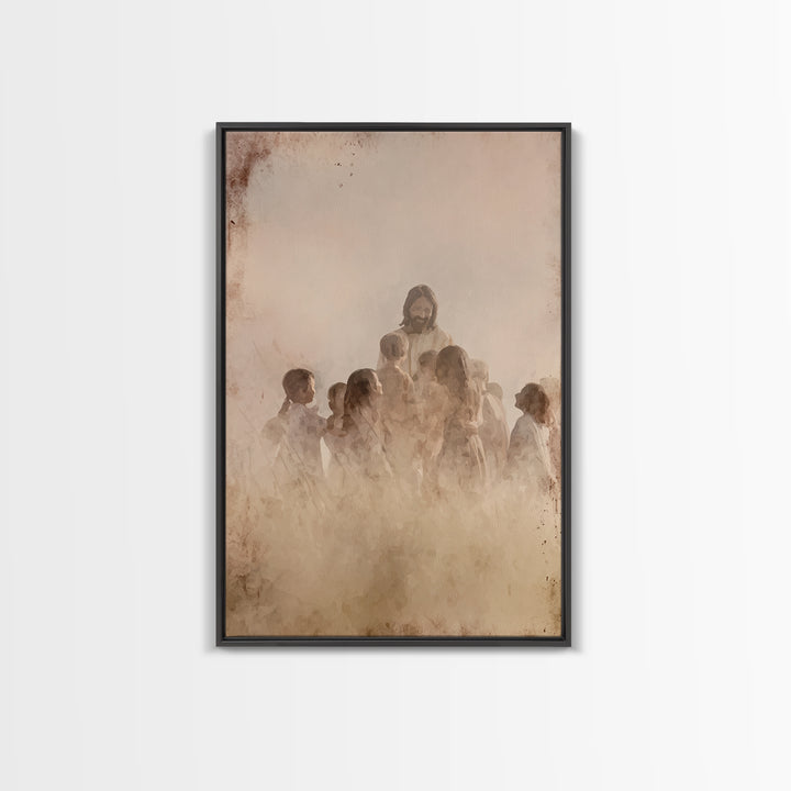 Children of Heaven, Framed Canvas Print, Christian Art Canvas, Christian Wall Art, Jesus Painting, Christian Art Prints