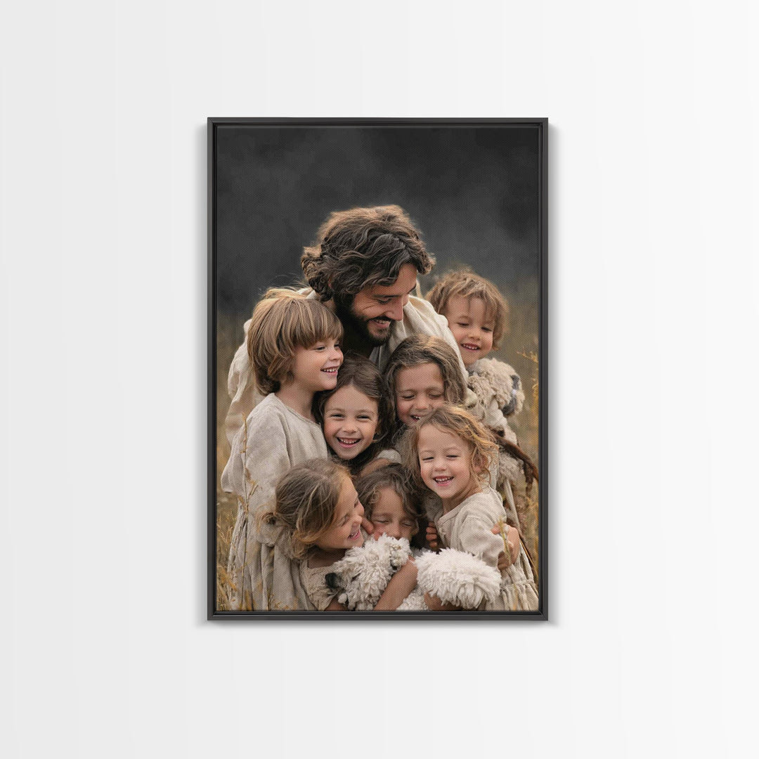 Laughter of the Lambs | Framed Canvas Print | Jesus Painting | Christian Art Canvas | Christian Wall Art | Christian Decor