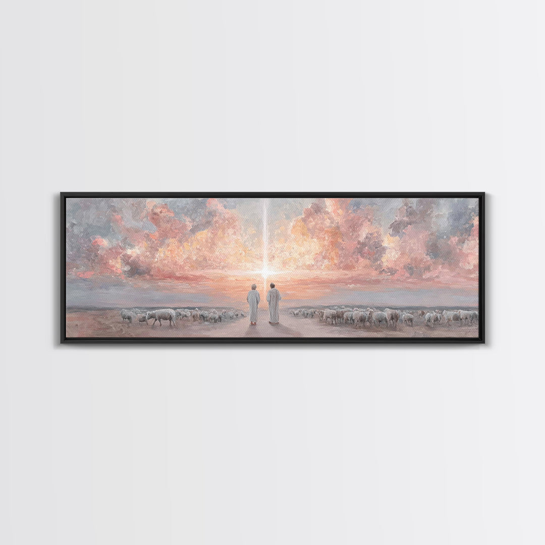 Soft Meadow Grace, Framed Canvas Print, Christian Wall Art, Panoramic Painting, Christian Art Canvas, Jesus Christmas Art, Christian Painti
