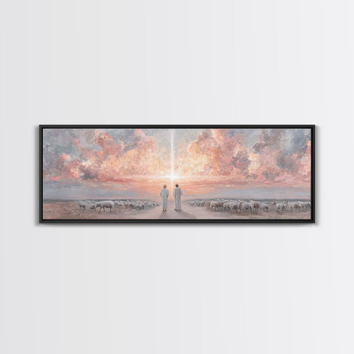Soft Meadow Grace, Framed Canvas Print, Christian Wall Art, Panoramic Painting, Christian Art Canvas, Jesus Christmas Art, Christian Painti