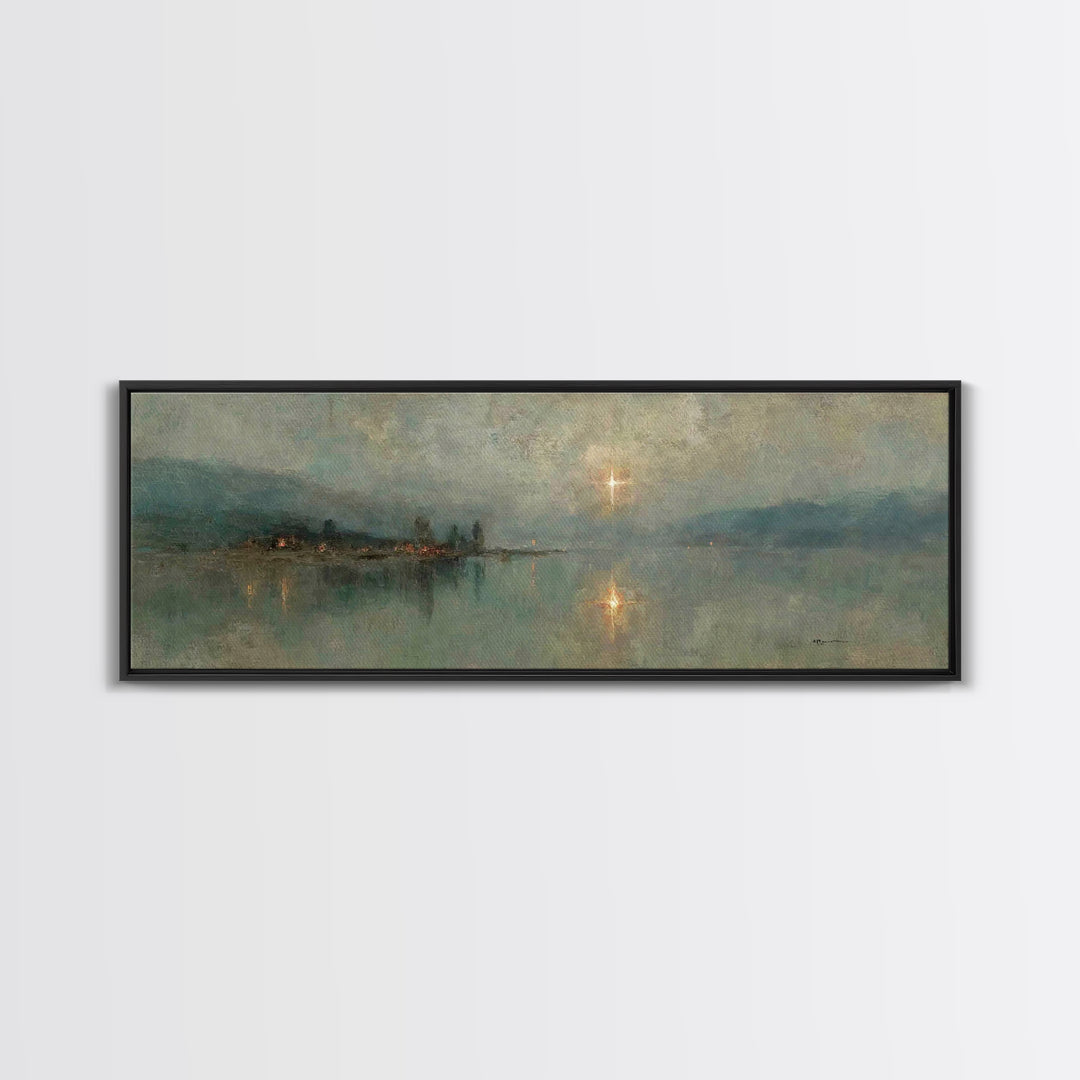 Midnight Bethlehem Light – Framed Canvas Print – Panoramic Art – Christian Wall Art – Christian Art Canvas – Christmas Art – Modern Christi