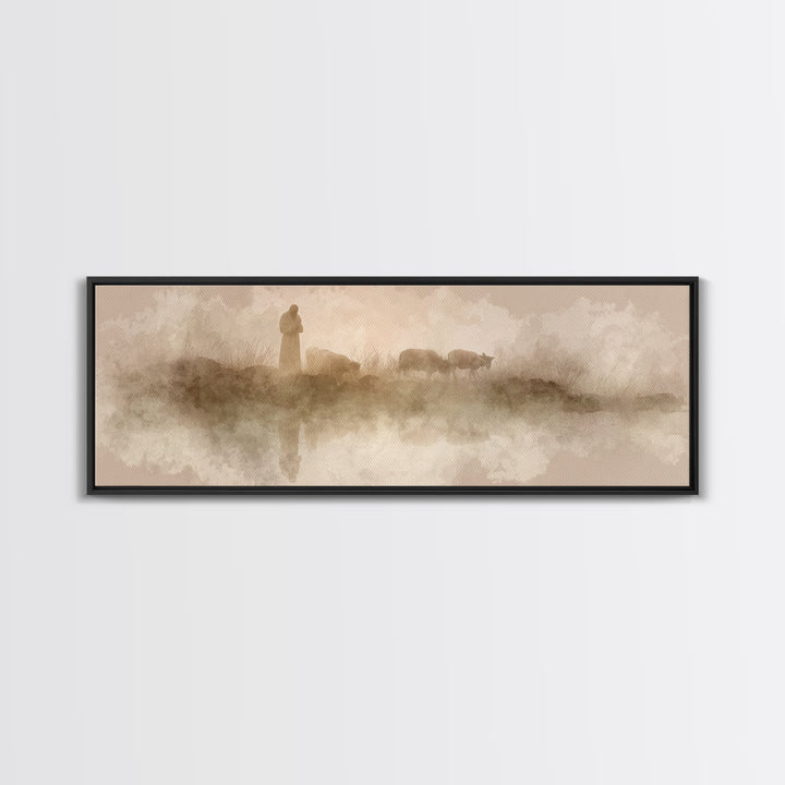 Silent Morning Watch – Framed Canvas Print – Panoramic Print – Christian Art Canvas – Jesus Painting – Christian Art