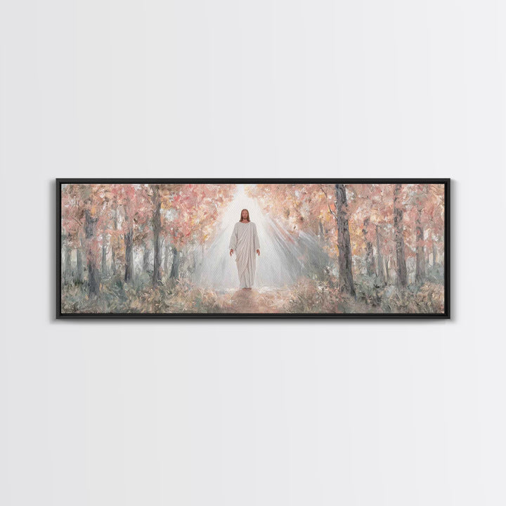 Radiant Savior Path, Framed Canvas Print, Christian Wall Art, Jesus Painting, Panoramic Art, Christmas Wall Art
