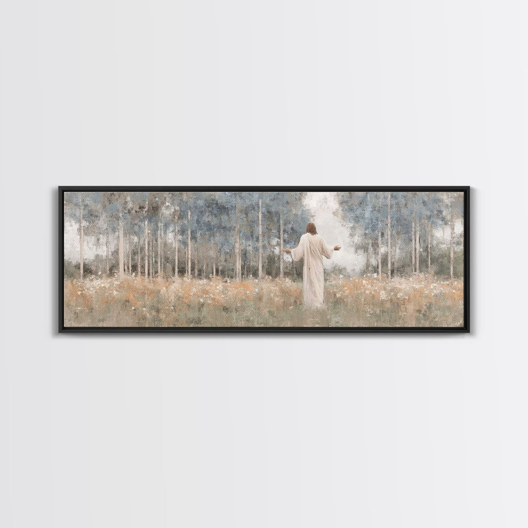 Garden Of Grace | Framed Canvas Print | Christian Art Canvas | Panoramic Print | Jesus Painting | Christian Decor