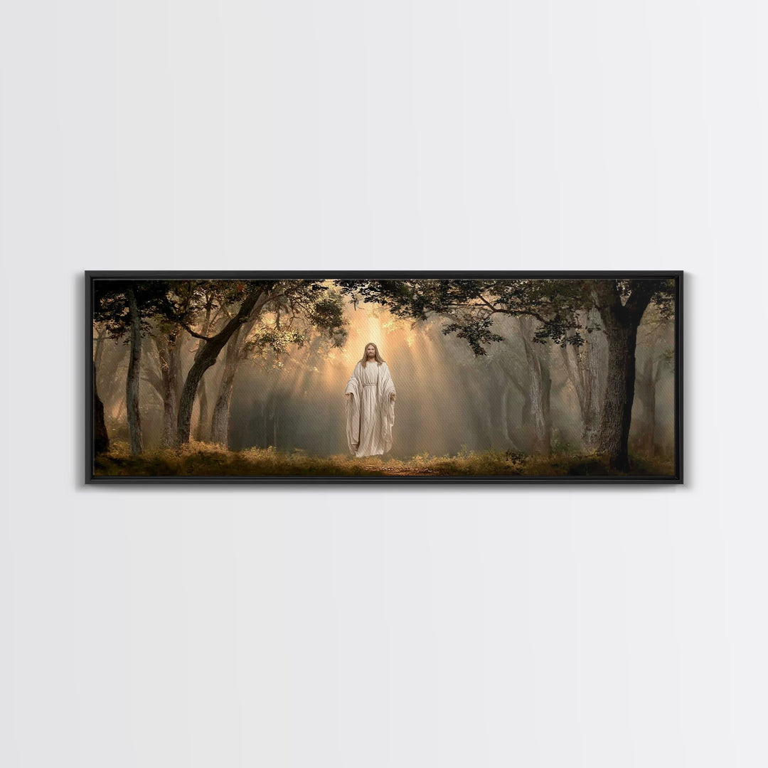 Glory In The Oaks – Framed Canvas Print – Jesus Canvas Art – Christian Wall Art – Panoramic Art – Christmas Art