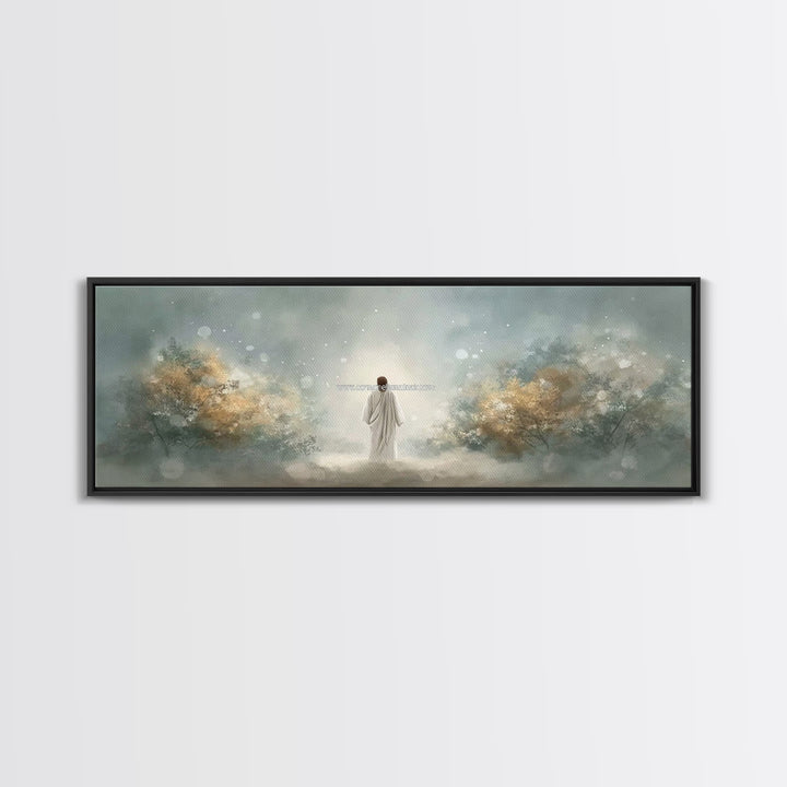 Heavenly Dawn Rise – Framed Canvas Print – Christian Art Canvas – Jesus Painting – Panoramic Frame – Christmas Art