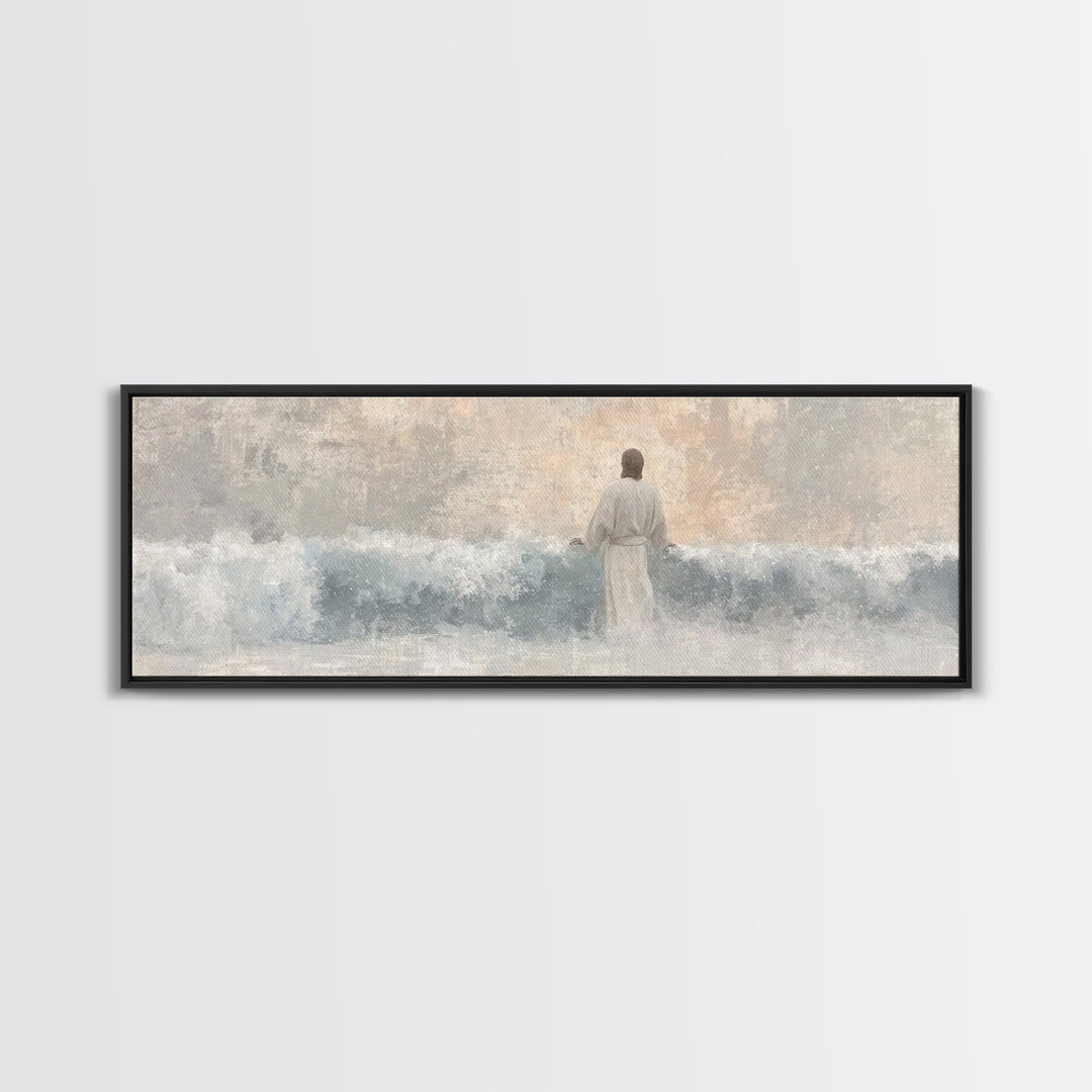 Waves Of Salvation – Framed Canvas Print – Christian Art – Jesus Canvas Art – Panoramic Wall Art – Christian Painting – Christian Gift Idea