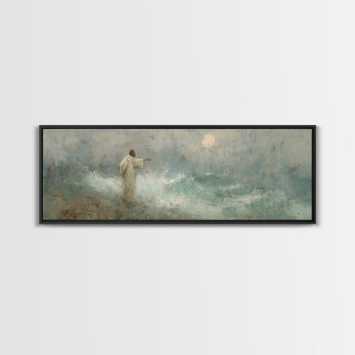 Ocean Of Peace, Framed Canvas Print, Jesus Painting, Christian Wall Art, Panoramic Print, Christian Art Canvas, Christian Christmas Art