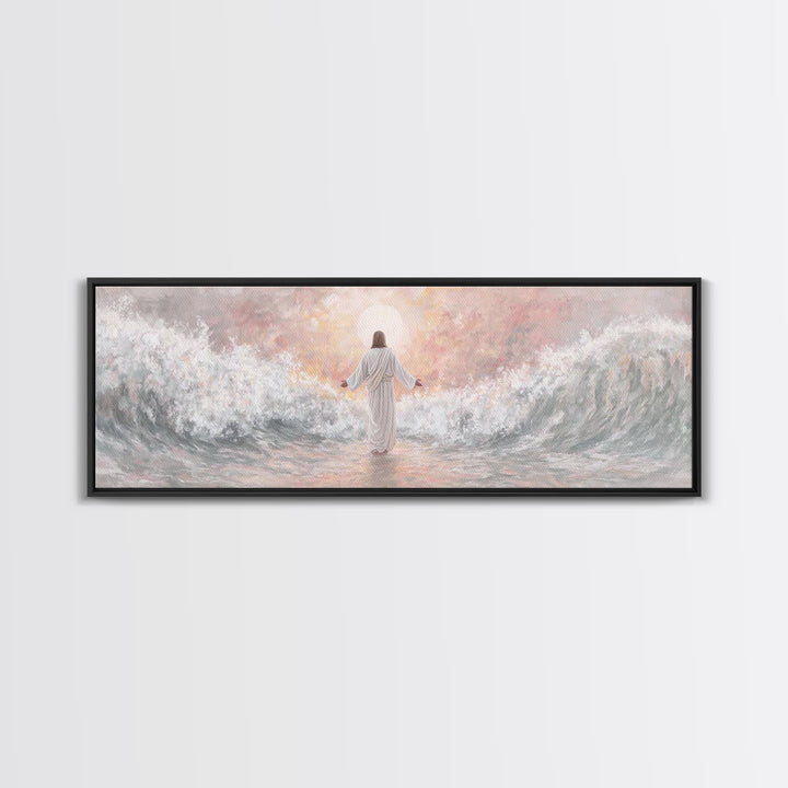 Morning Tide Mercy | Framed Canvas Print | Christian Art | Jesus Painting | Panoramic Frame | Christian Wall Art | Modern Christian Art
