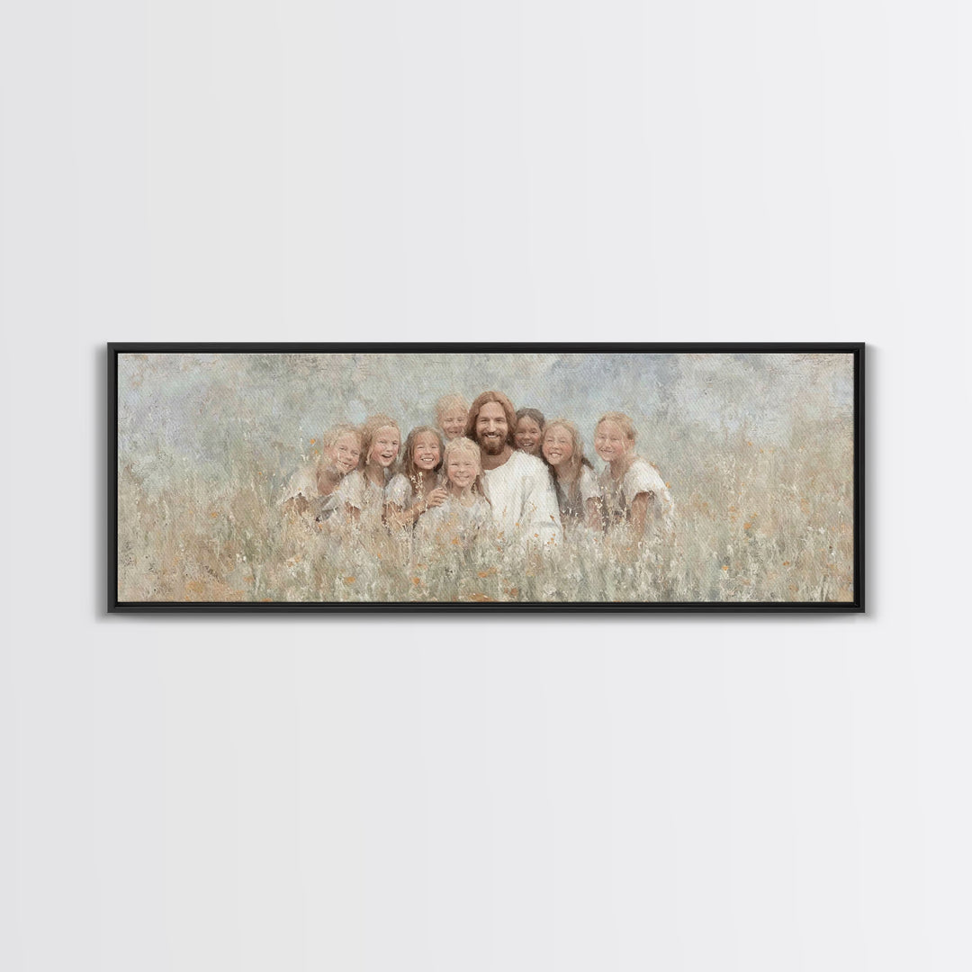 Garden Joy Light | Framed Canvas Print | Christian Art Print | Jesus Canvas Art | Panoramic Wall Art | Christian Painting | Christian Decor