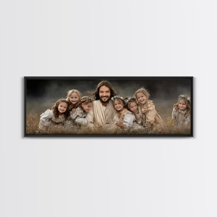 Fields Of His Children – Framed Canvas Print – Christian Wall Art – Panoramic Art – Jesus Painting – Christian Art Canvas – Christian Gift