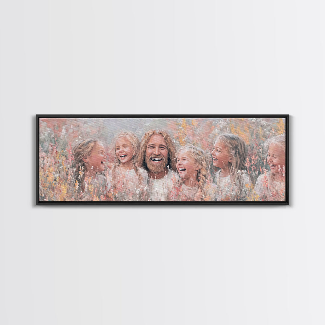 Fields Of Delight, Framed Canvas Print, Christian Art Canvas, Panoramic Wall Art, Jesus Painting, Christian Decorations, Modern Christian A