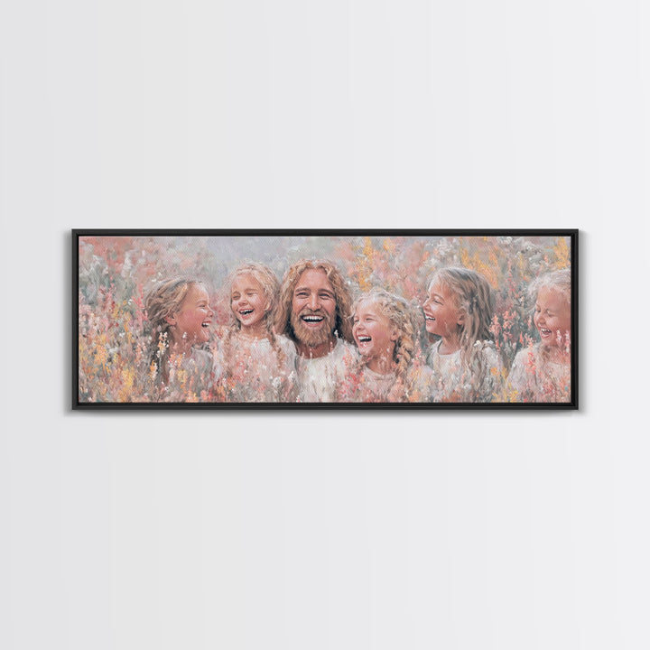 Fields Of Delight, Framed Canvas Print, Christian Art Canvas, Panoramic Wall Art, Jesus Painting, Christian Decorations, Modern Christian A