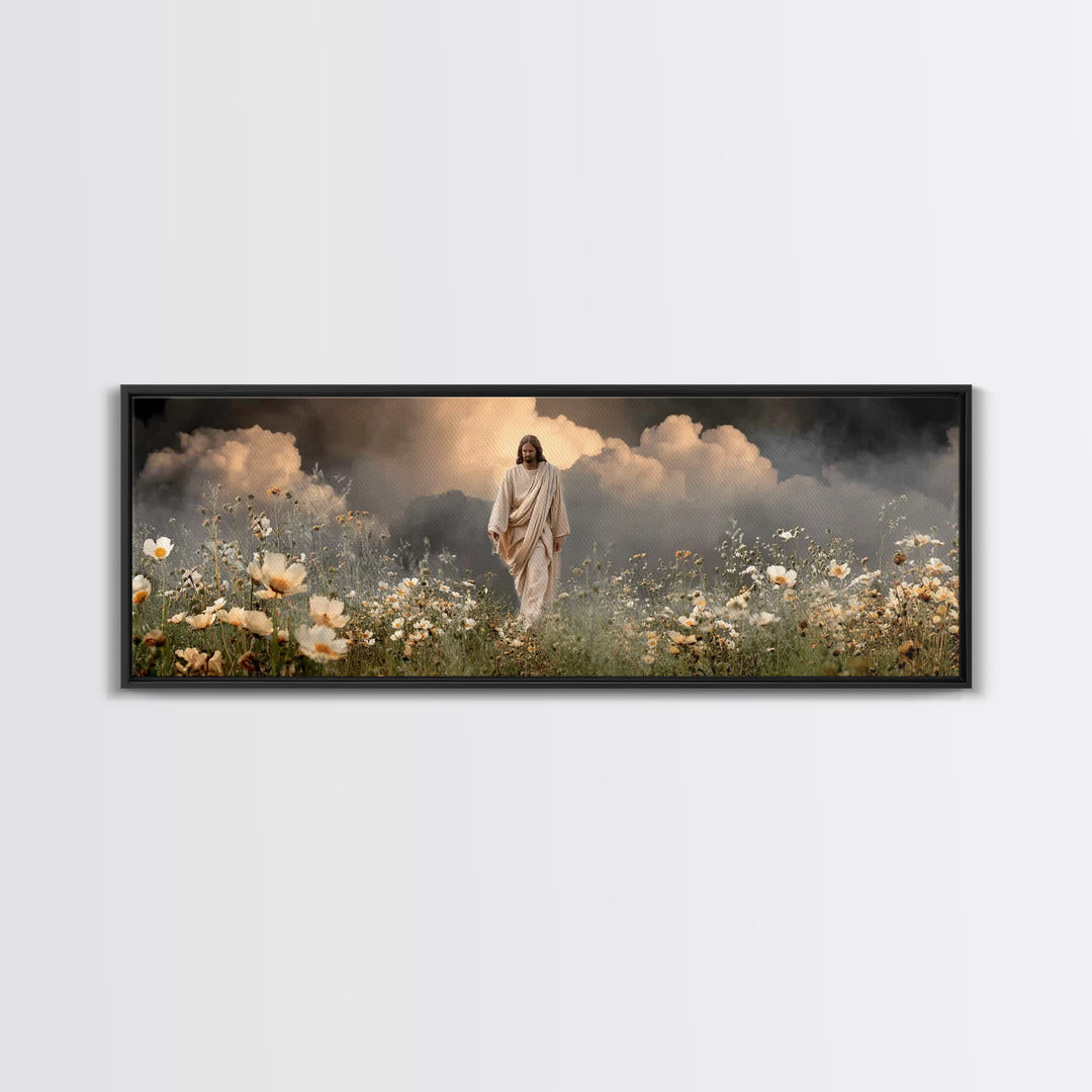 Dawn Of Mercy, Framed Canvas Print, Panoramic Frame, Jesus Painting, Christian Art Canvas, Christian Wall Art, Minimalist Christian Art, Ch