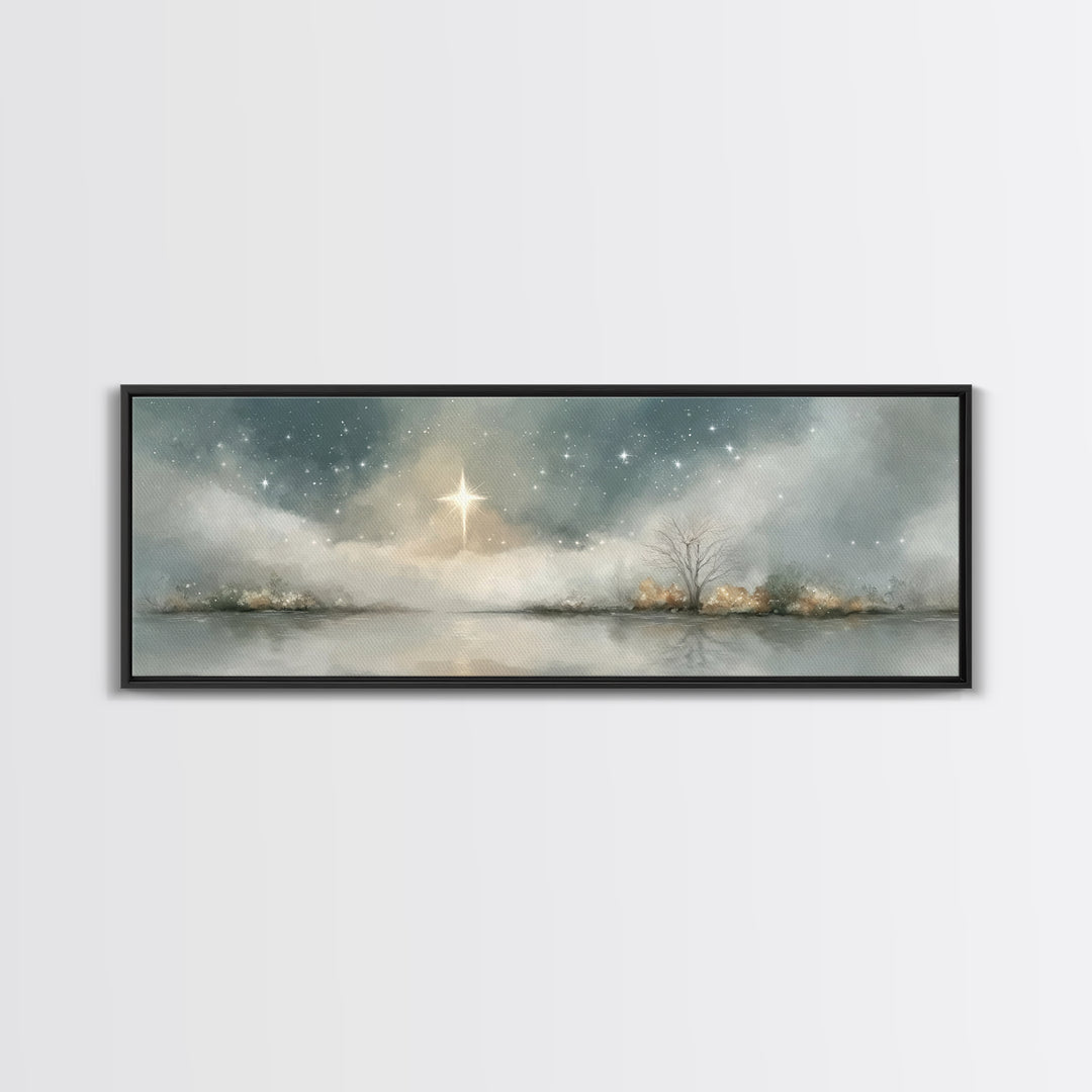 Heavenly Night | Framed Canvas Print | Panoramic Print | Christian Art | Christmas Wall Art | Christian Art Canvas | Christian Christmas De