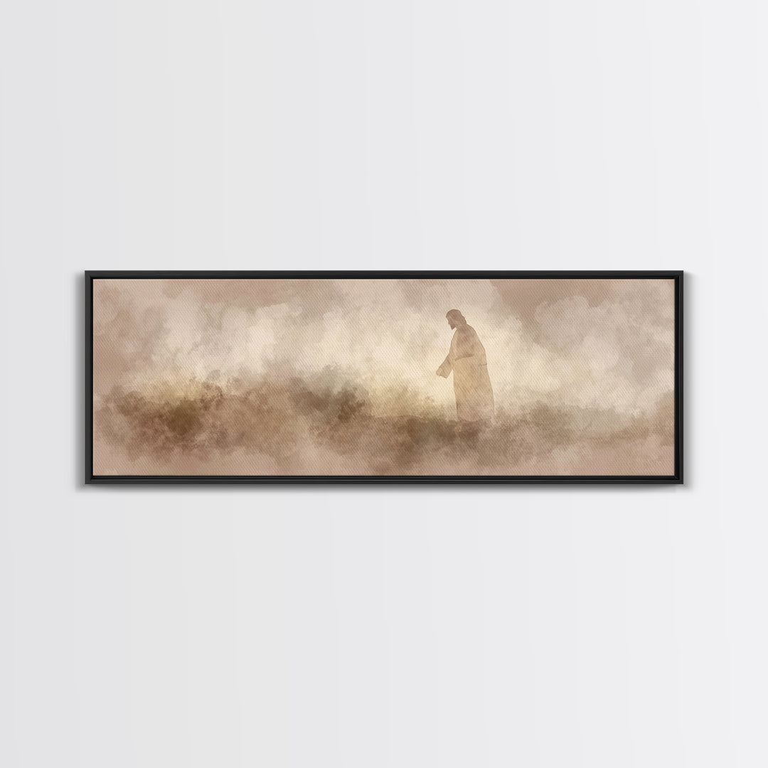 Dust And Dawn | Framed Canvas Print | Panoramic Frame | Christian Art Canvas | Jesus Painting | Christian Wall Art | Moody Christian Art |