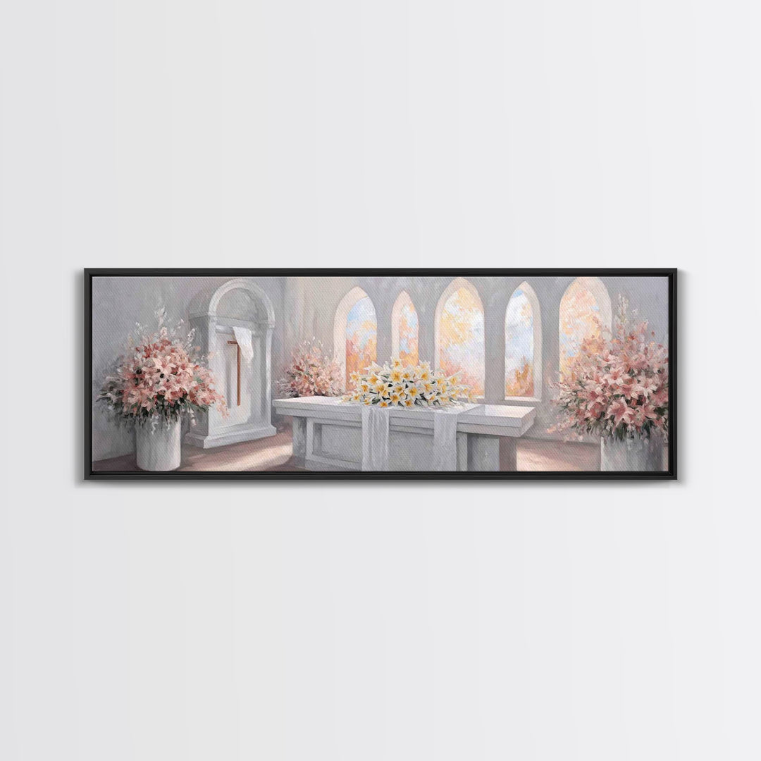 Sanctuary Blossoms – Framed Canvas Print – Panoramic Painting – Christian Art – Christian Art Canvas – Christian Decor – Christian Gift Ide
