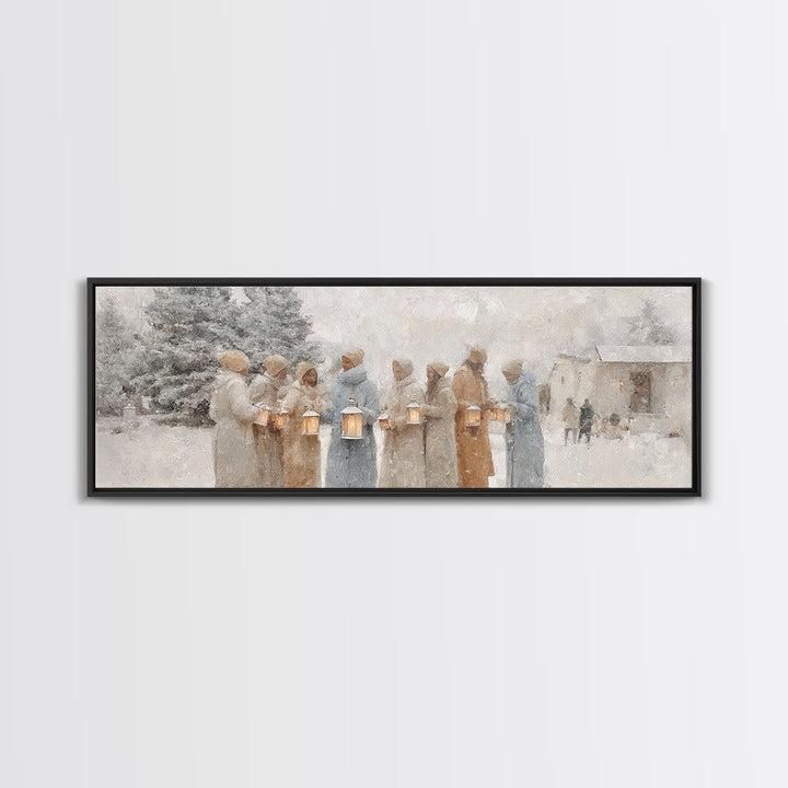 Snowlit Fellowship, Framed Canvas Print, Extra Wide Art, Christmas Art Prints, Christian Christmas Art, Christian Decor, Christian Art Canv