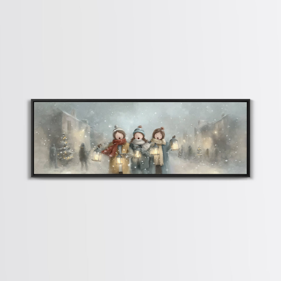Caroling Sisters – Framed Canvas Print – Panoramic Wall Art – Christmas Wall Art – Christian Christmas Art – Christian Decor – Christian Ar