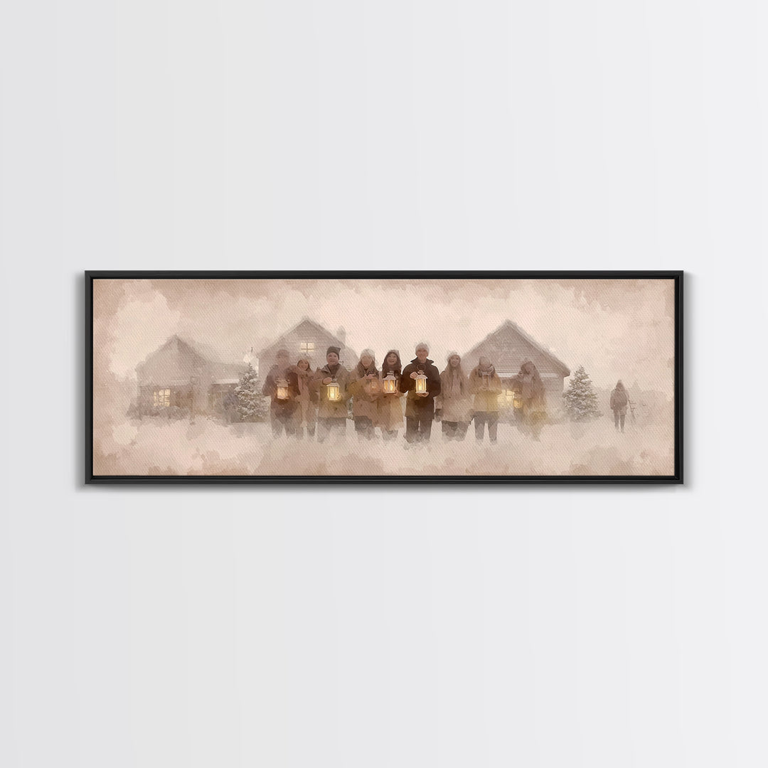 Winter Choir Line | Framed Canvas Print | Panoramic Painting | Christmas Art | Christian Christmas Art | Christian Decor | Christian Art Ca