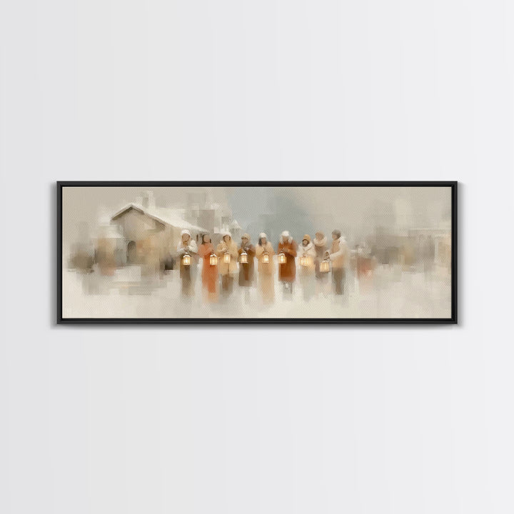 Lanterns Of Peace – Framed Canvas Print – Panoramic Art – Christmas Wall Art – Christian Christmas Art – Christian Decor – Christian Art Ca