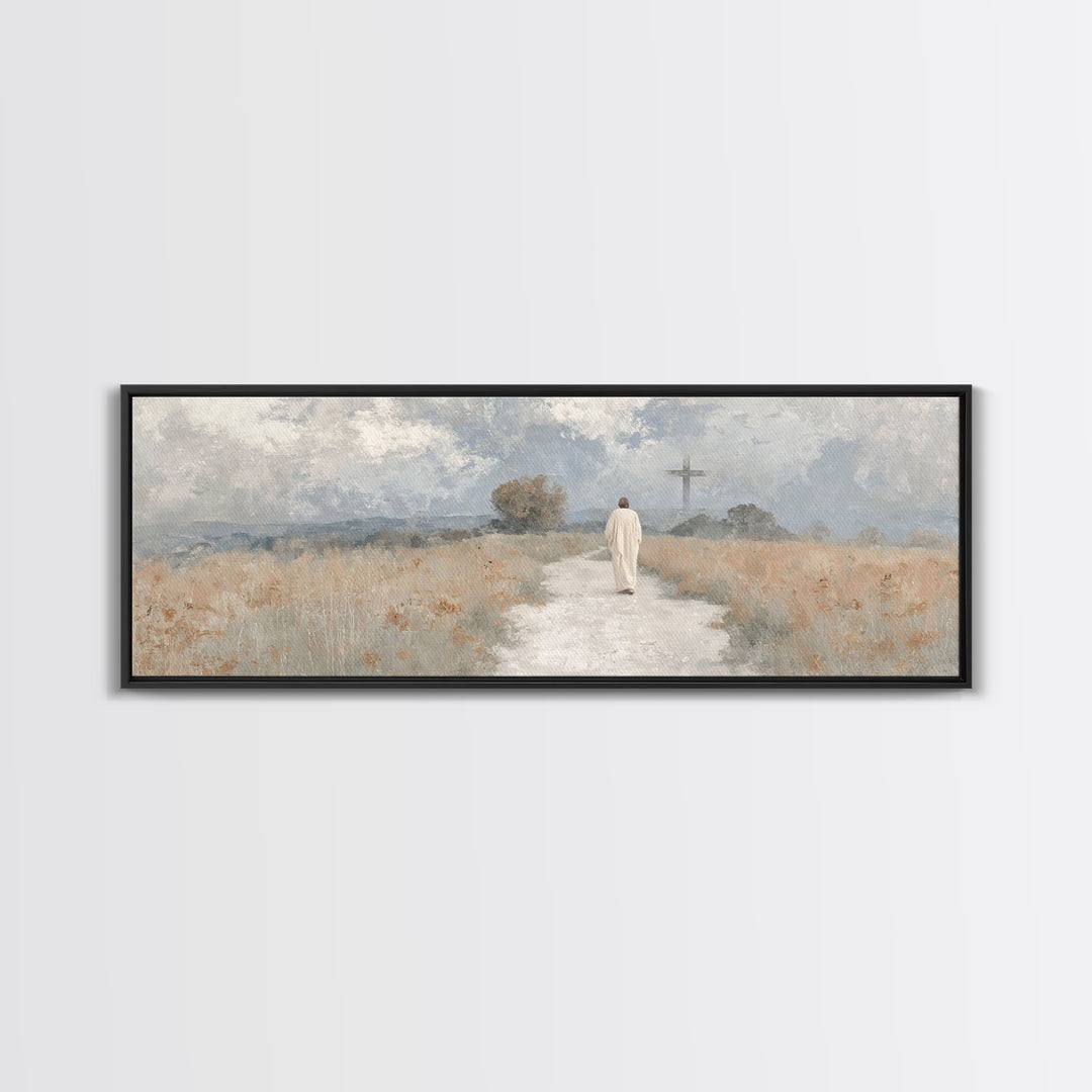 Path To The Cross – Framed Canvas Print – Panoramic Print – Jesus Painting – Christian Art Canvas – Christian Wall Art – Christian Art
