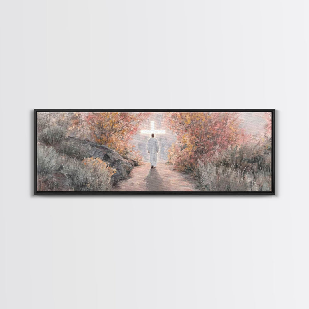 Autumn Promise Light, Framed Canvas Print, Christian Art Canvas, Panoramic Wall Art, Christian Wall Art, Jesus Painting, Modern Christian A