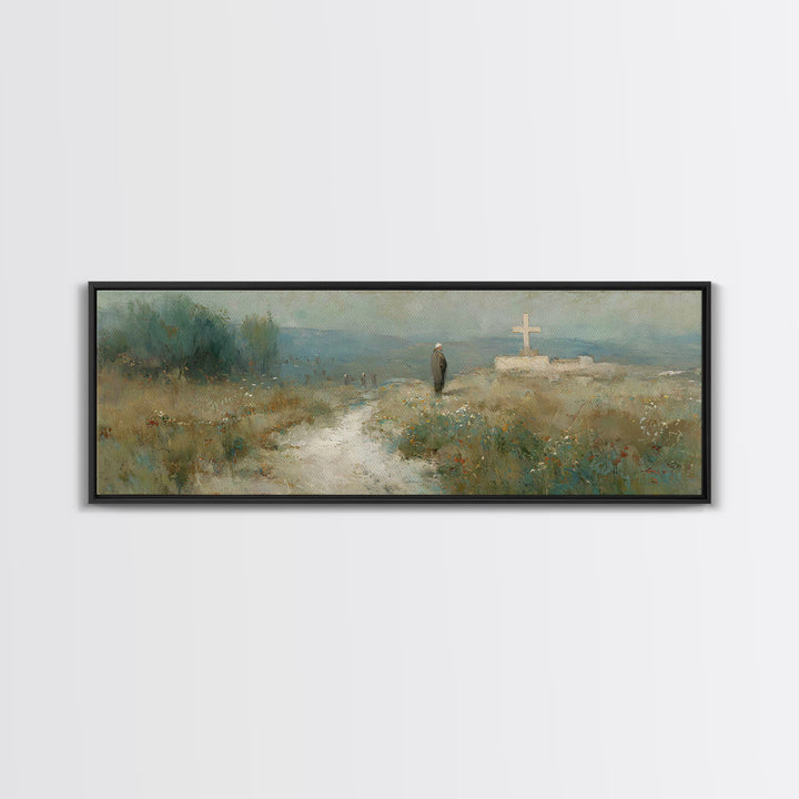 Silent Hill Cross | Framed Canvas Print | Christian Wall Art | Panoramic Print | Christian Art Canvas | Christian Painting | Vintage Christ